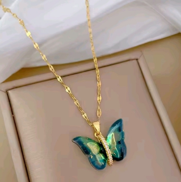 boutique Jewelry - Elegant Gold and Colorful Butterfly Crystal Charm Pendant Necklace